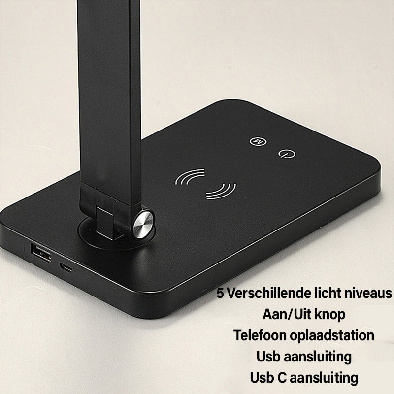 Garduru - Stylische LED-Schreibtischlampe mit Wireless-Charger & USB-Anschlüssen