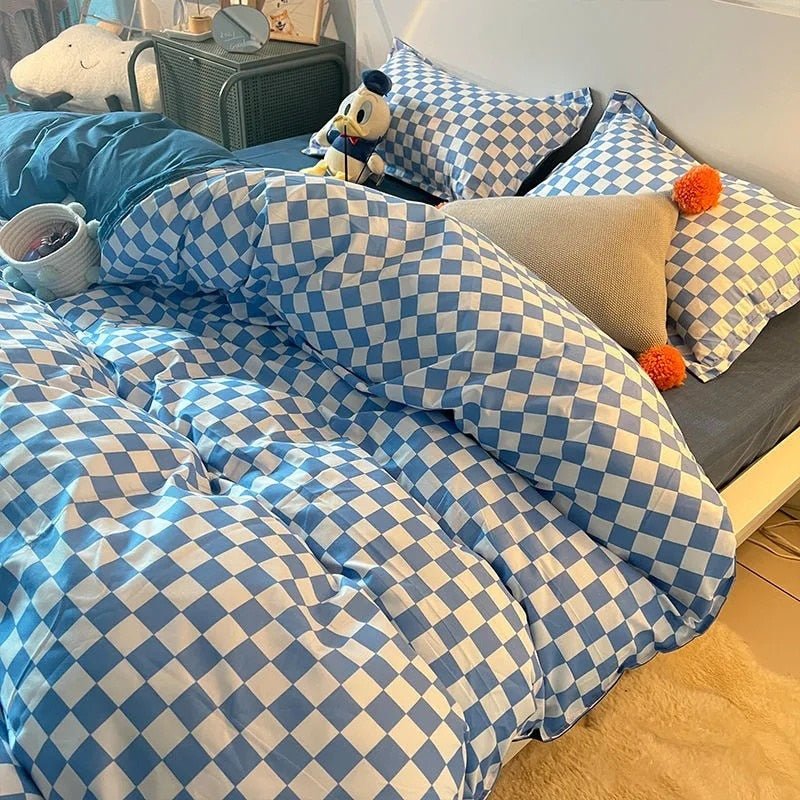 Einzelbett-Set mit abstraktem Schachbrettmuster