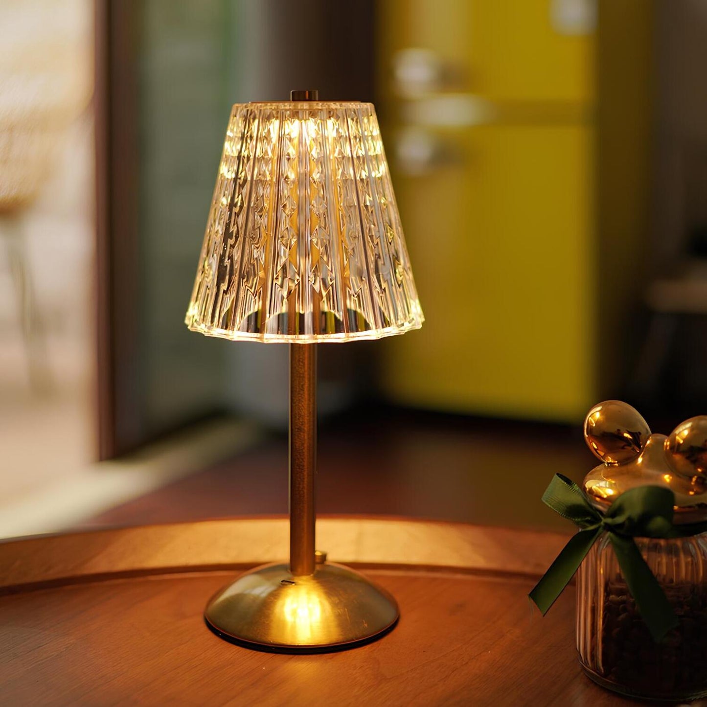 Elegante goldene Kristall-Tischlampe - Kabellose Touch-Control-Batteriebetriebene Nachttischlampe für Wohnzimmer-Ambiente
