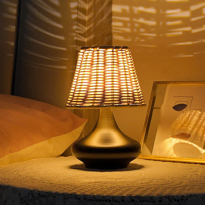 Royallure USB dimmbare LED Tischlampe - Bambusstoff Lampenschirm für moderne Dekoration