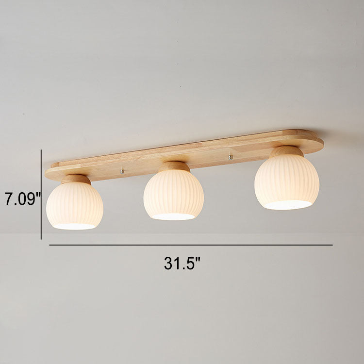 Garduru Japanischer Stil Deckenleuchte | Gestreiftes Glas & Holz | Flush Mount | Minimalistisches Design