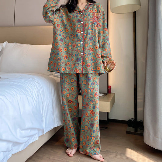 Loungewear-Set aus Baumwolle mit Blumenmuster in Übergröße