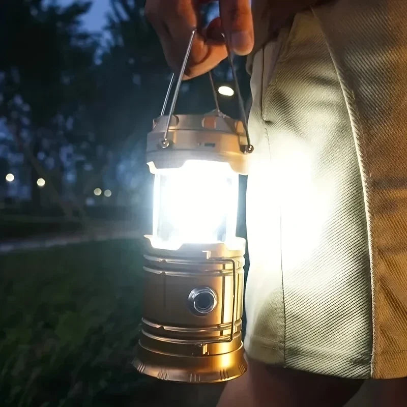 Solar Campinglampe mit USB-Aufladung – Tragbare LED-Laterne für Outdoor-Aktivitäten und Notfälle