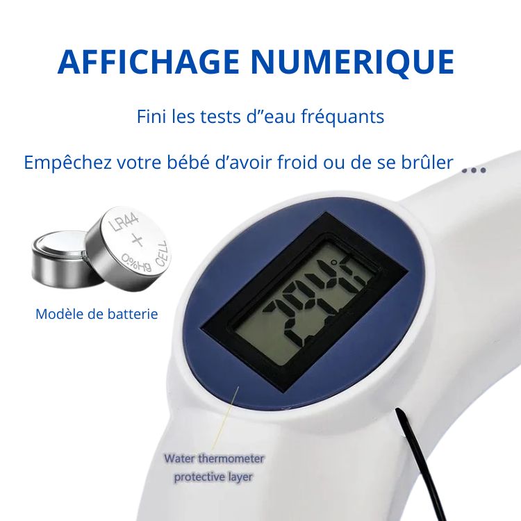 Faltbare Babybadewanne mit rutschfestem Kissen und integriertem Thermometer.