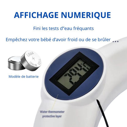 Faltbare Babybadewanne mit rutschfestem Kissen und integriertem Thermometer.