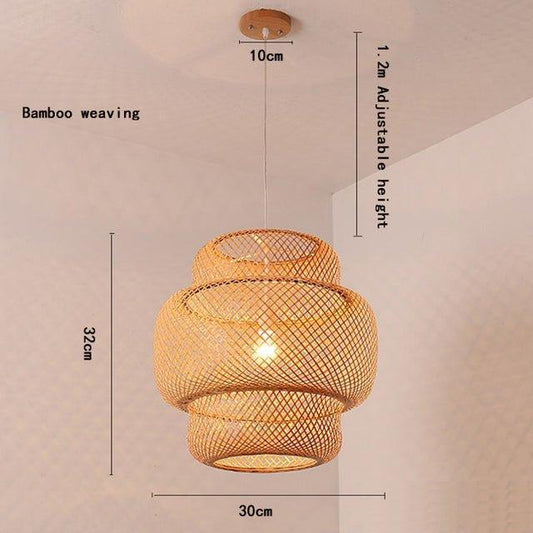 Bambus Handgewebte Stilvolle Deckenleuchte │ Moderne Laterne Kronleuchter Lampe Beleuchtung