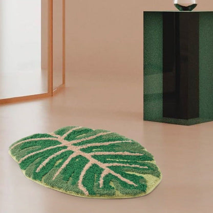 Teppich mit Monstera- und Bananenblattmuster - Rutschfest und stödend für Wohnzimmer und Badezimmer, pflegeleicht