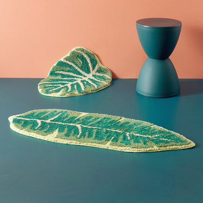 Teppich mit Monstera- und Bananenblattmuster - Rutschfest und stödend für Wohnzimmer und Badezimmer, pflegeleicht