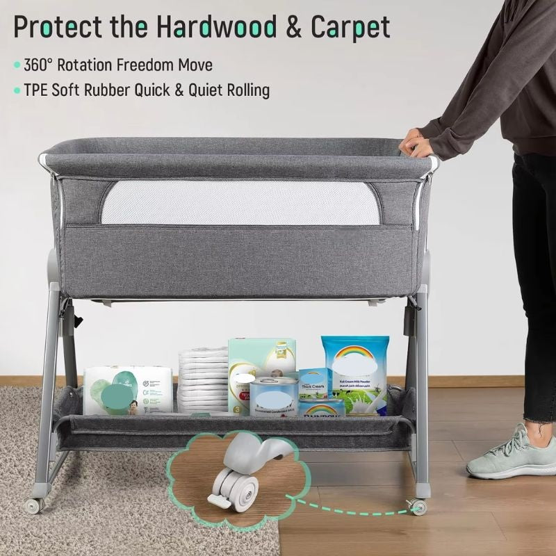 Babykorb mit Rädern und Aufbewahrungskorb