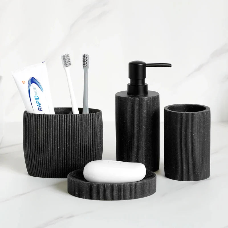 Badezimmer-Accessoires-Set aus schwarzem Lavastein