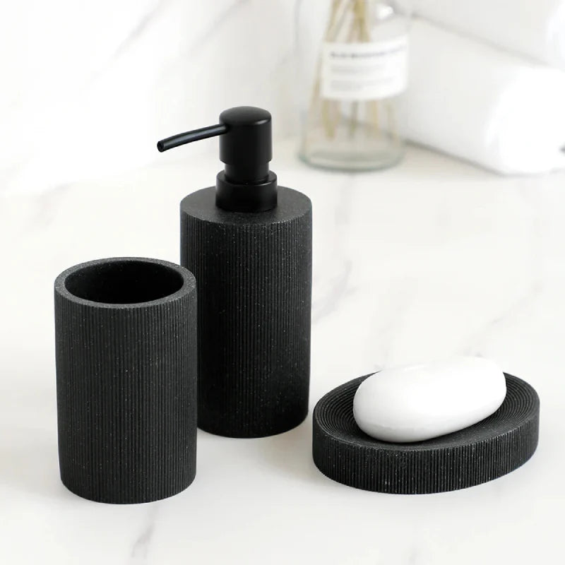 Badezimmer-Accessoires-Set aus schwarzem Lavastein