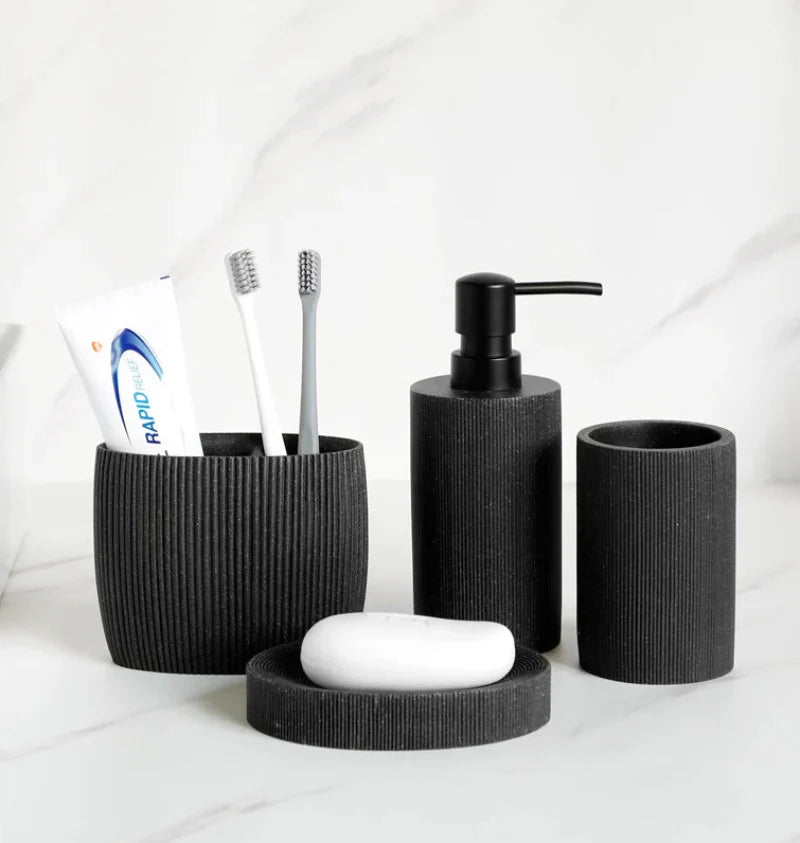 Badezimmer-Accessoires-Set aus schwarzem Lavastein