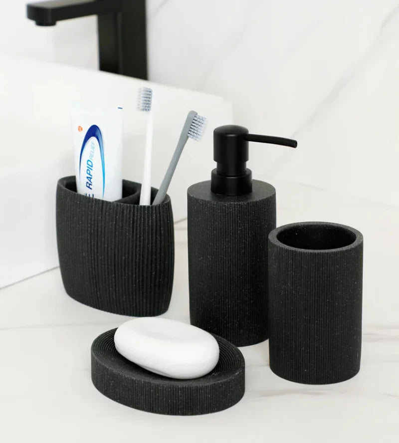 Badezimmer-Accessoires-Set aus schwarzem Lavastein