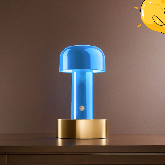Kleine Blaue Pilz Tischlampe – Wiederaufladbares Modernes Design für das Schlafzimmer