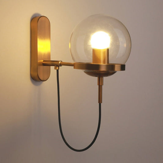 Industrielle Boke Wandlampe mit verstellbarem Arm und Glasschirm - Gold