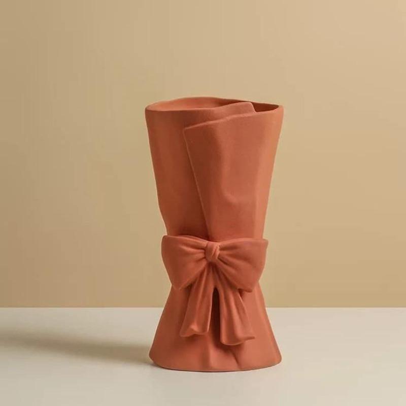 Garduru Schleifen-Keramik Vase | Elegante Deko | Zeitloses Design | Für Wohnzimmer & Schlafzimmer