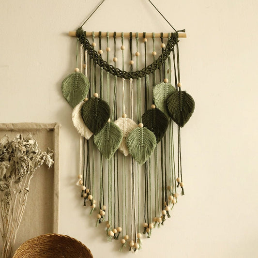 Handgewebter Boho Blatt Makramee Wandteppich