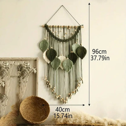 Handgewebter Boho Blatt Makramee Wandteppich