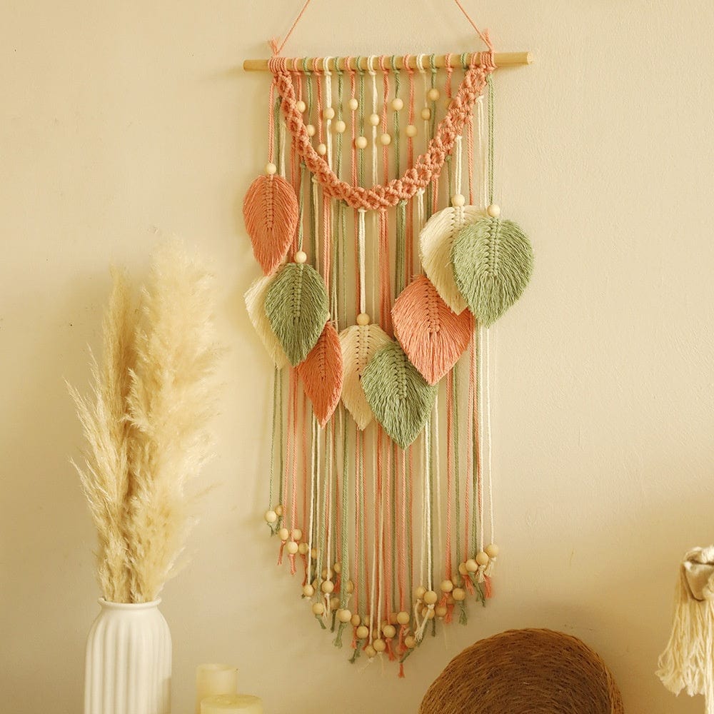 Handgewebter Boho Blatt Makramee Wandteppich
