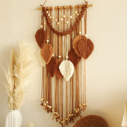 Handgewebter Boho Blatt Makramee Wandteppich