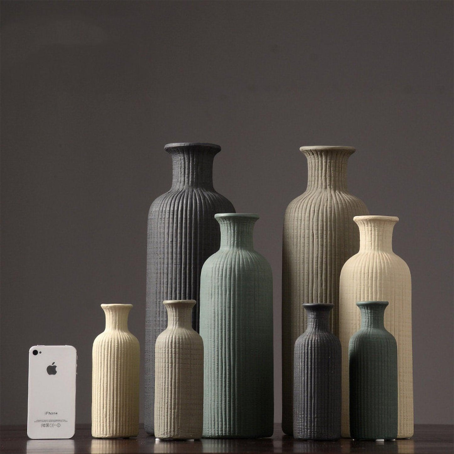 Braun Beige Grau Keramik Blumenvase Topf │ Wohndekoration Artikel