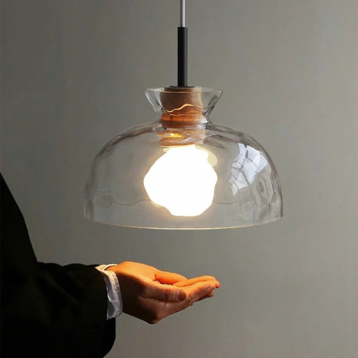 Minimalistische Japanische Hängelampe aus Schmiedeeisen mit gehärtetem Glas, dimmbare LED