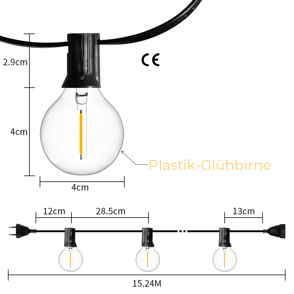 Garduru | Wasserdichte LED-Lichterkette aus bruchsicherem Kunststoff für Innen- und Außenbereiche