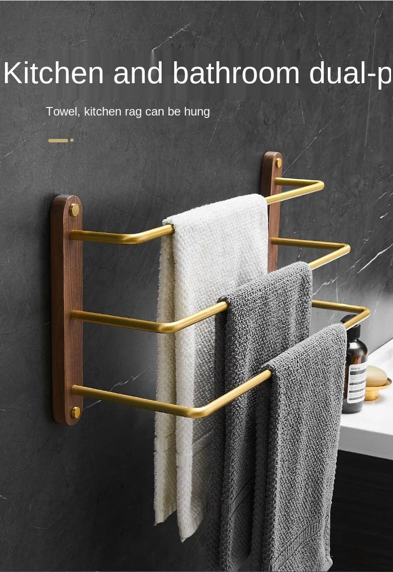 Aluminium- und Holz-Multifunktions-Badezimmer-Handtuchstange-Handtuchhalter