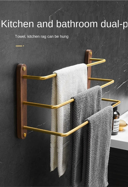 Aluminium- und Holz-Multifunktions-Badezimmer-Handtuchstange-Handtuchhalter