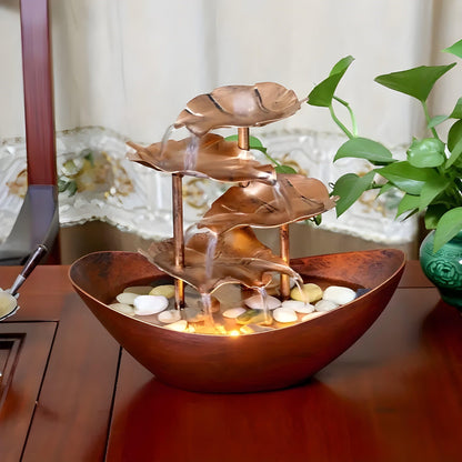 Vintage Ironleaf Tischbrunnen mit LED-Licht – Elegante Wohnkultur für Entspannung und beruhigende Atmosphäre