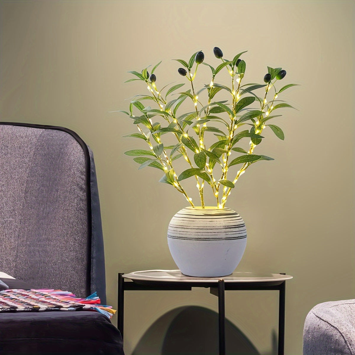 Beleuchteter Olivenbaum LED-Lampe – Modernes Dekor für festliche Anlässe, Hochzeiten, Geburtstagsfeiern und Partystimmung, ideal für Esstisch, Schrank oder Café-Dekor