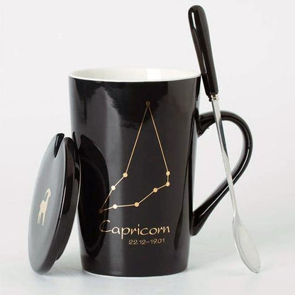 In The Stars Sternzeichen-Kaffeetasse mit Löffel und Deckel