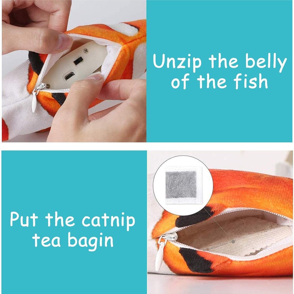 Royallure Interaktives Katzenspielzeug – USB wiederaufladbarer tanzender Fisch mit Bewegungssensor & Katzenminze