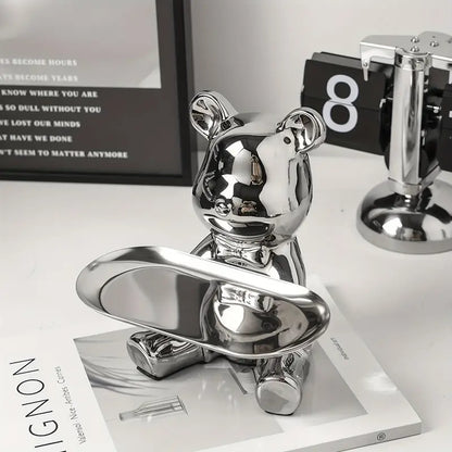 ShineBear – Luxuriöser dekorativer Skulpturenhalter mit glänzender Keramikoberfläche