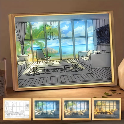 Beleuchtung Gemälde, 3-Farben Verstellbarer LED Leuchtender Rahmen mit Acryl Schatten für Wohnzimmer Dekor