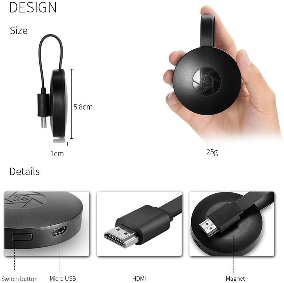 Chromecast Video-Diffusor Ohne Kabel – Streaming HD 1080p, Kompatibel mit Android, iPhone, PC