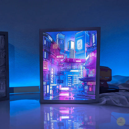 Anime LED Stadt Nachtsicht Wandkunst – USB-betriebenes dimmbares Beleuchtungsbild
