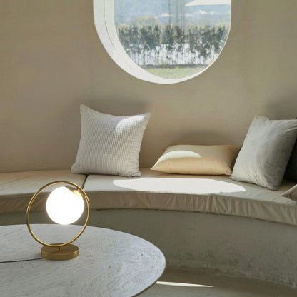 LuxeBrass Lampe - Messing LED Tischlampe mit Glas-Schirm für Schlafzimmer & Schreibtisch