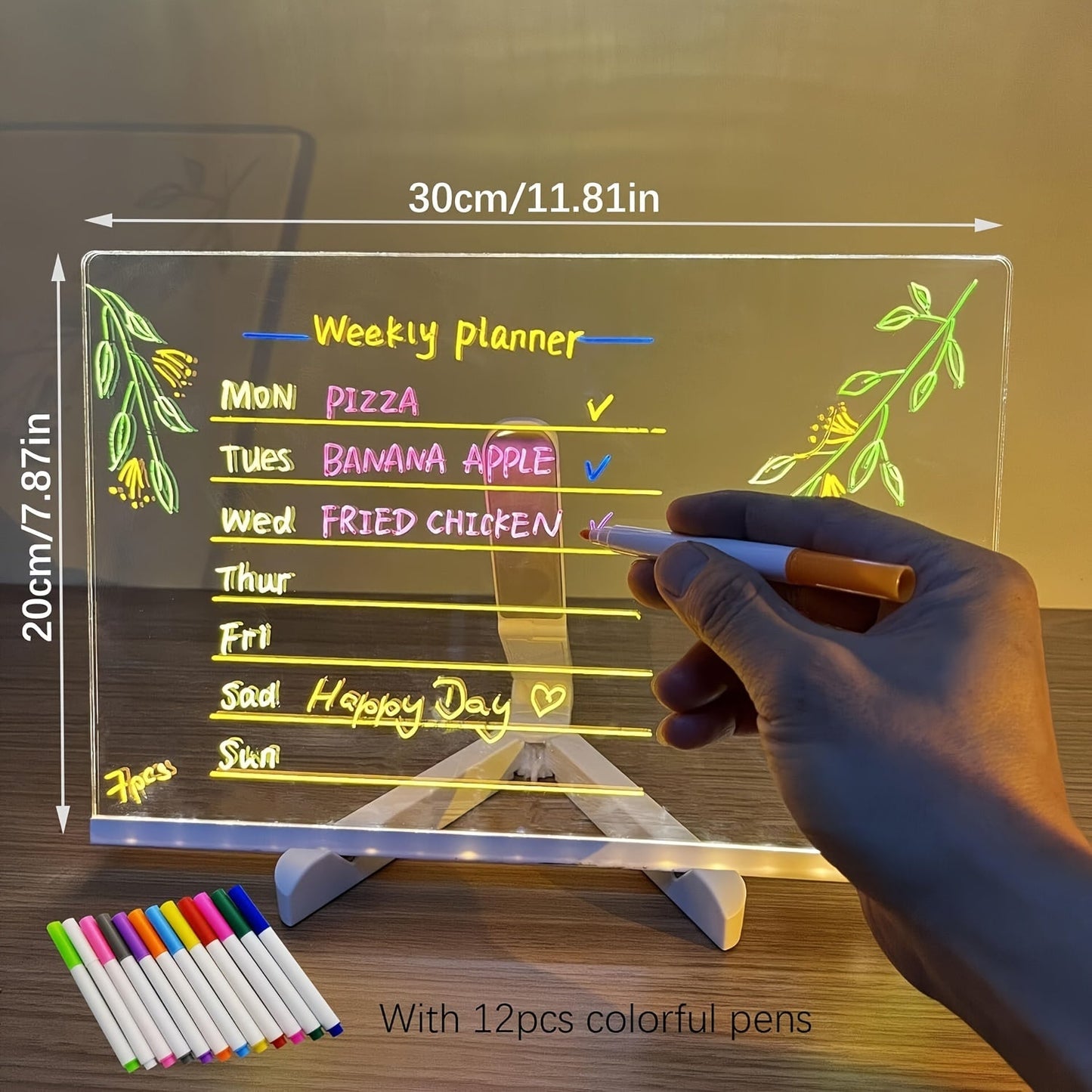 USB LED Notizbrett mit 12 Farbstiften - Leuchtende Nachrichtenwand für Büro & Zuhause