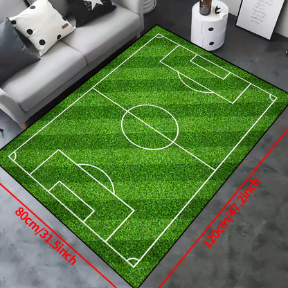 Fußballfeld Muster Teppich - rutschfester waschbarer Lounge-Matten für Wohnzimmer, Schlafzimmer, Garten oder Gaming-Zimmer