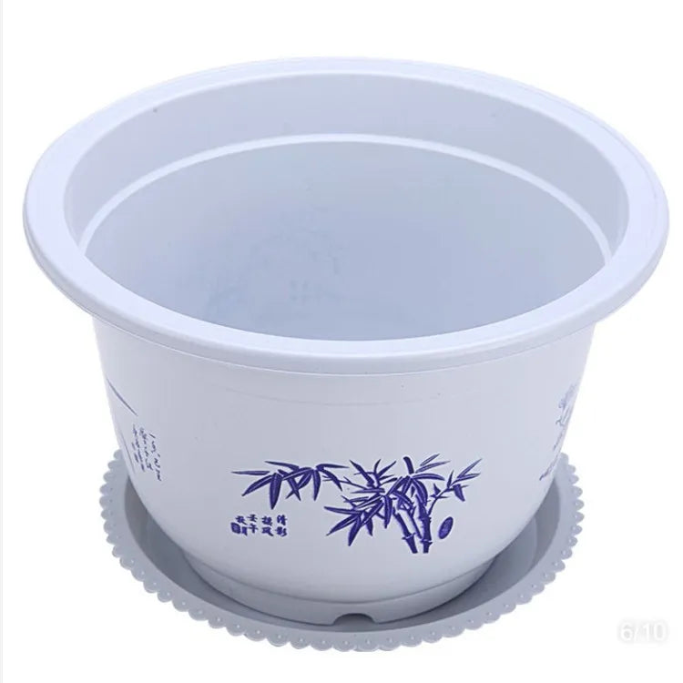 Blumentopf aus Kunststoff mit Bambusmotiv – Eleganter Pflanztopf für Balkon und Garten