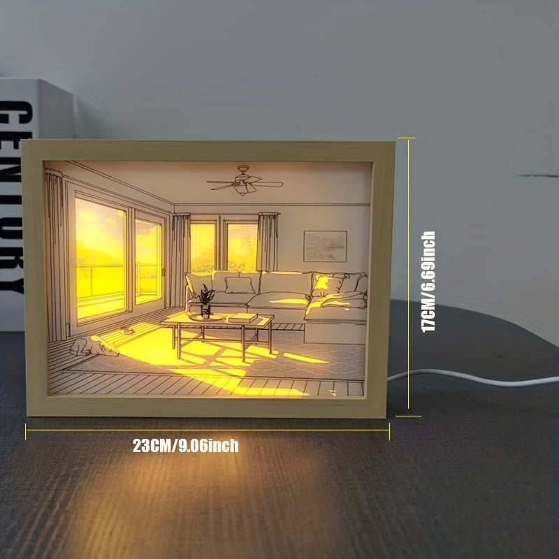 Beleuchtung Gemälde, 3-Farben Verstellbarer LED Leuchtender Rahmen mit Acryl Schatten für Wohnzimmer Dekor