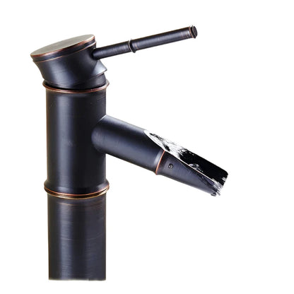Schwarzer Bambus Messing Wasserfall Badezimmer Waschbecken Armatur Mischbatterie