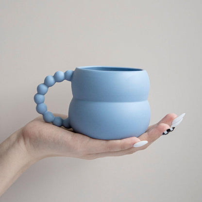 Nordic Home Keramik-Kaffeetasse (Beige/Blau/Weiß) │ Handgemachte Kunst-Milchteetasse │ Küchengeschirr