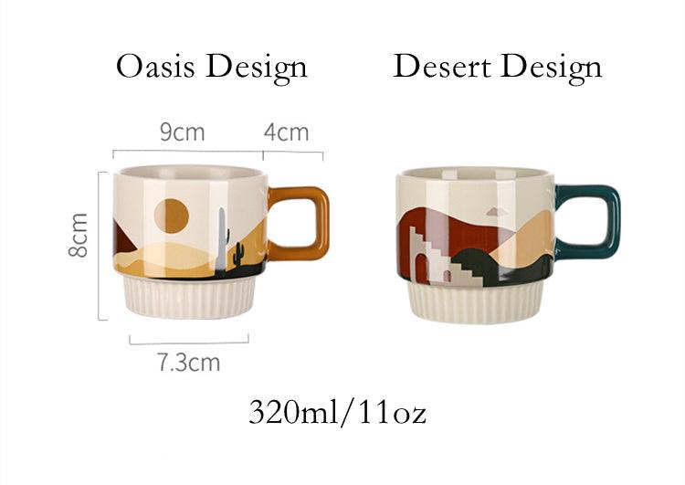 Kaffeetasse aus Keramik mit nordischem, einzigartigem Design und goldenem Löffel │ Ästhetisches, dekoratives Küchengeschirr