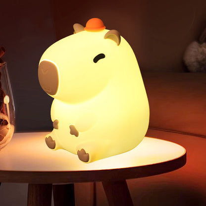 Squishy Silikon-Capybara mit Hut LED Nachtlicht - Perfektes Geschenk für Kinder und Mädchen