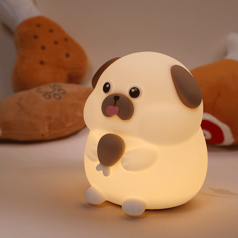 Squishy Silicone Gieriger Welpen LED Nachtlicht - Perfektes Geschenk für Kinder und Mädchen