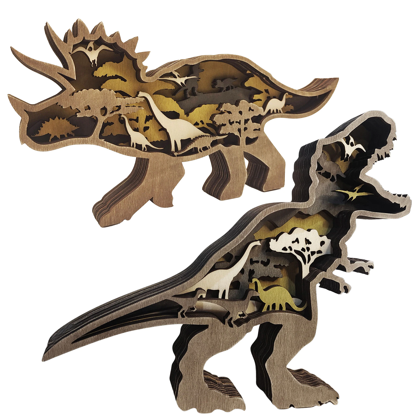 3D Holz geschnitzte Dinosaurierornamente