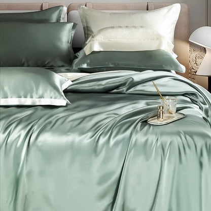 Garduru Aqua Green Luxus Pure Maulbeerseiden Bettwäsche Set