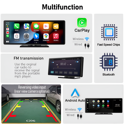 Tragbares kabelloses Carplay-Bildschirm-Stereo 10,3 Zoll HD